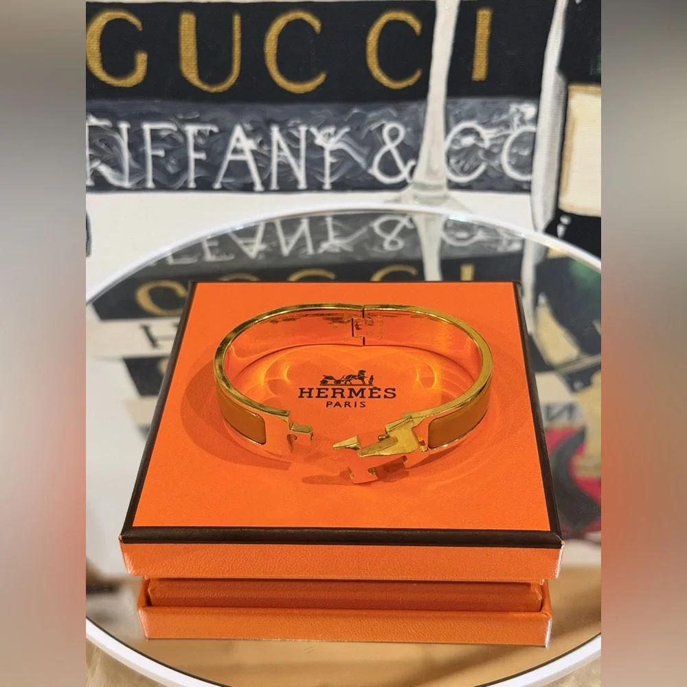 🔥 HERMÈS CLICK CLACK GOLD PLATED FULL INCLUSION SIZE 6.8” SP